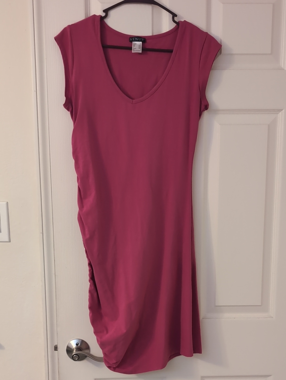 VENUS Magenta Cap-Sleeve V-Neck Midi Dress
